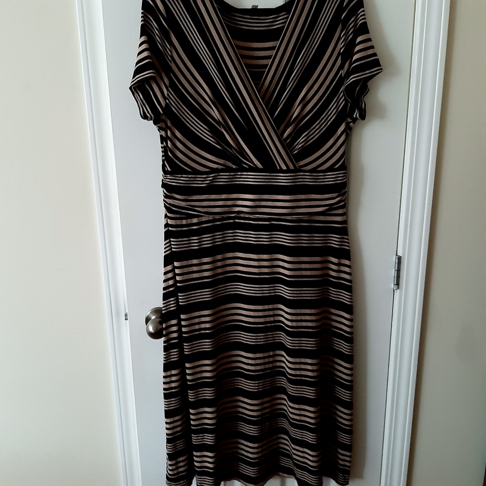 Talbots Elegant Black and Cream Striped Dress